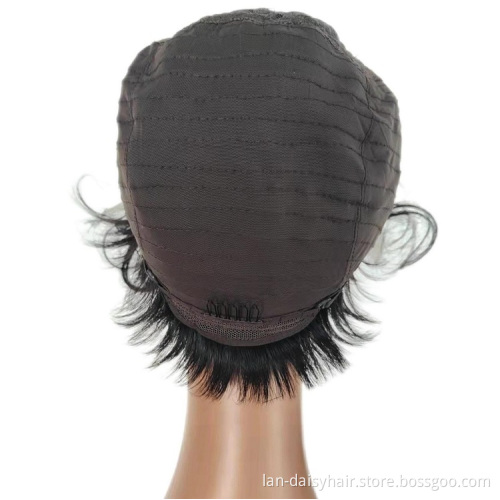 Cheap short pixie curly wig 13x1 real human hair frontal curly wigs for black women human wig wholesale T color